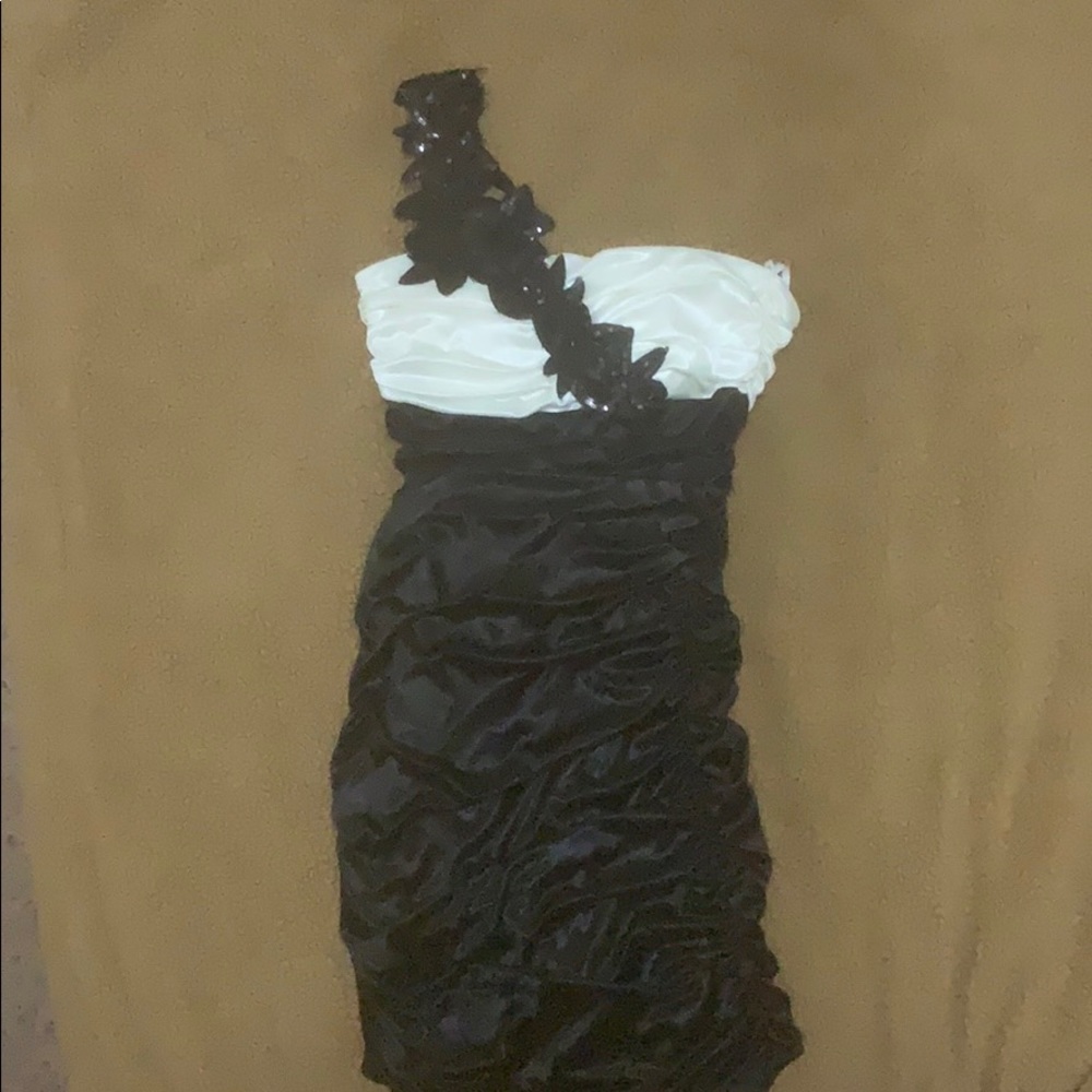 Formal little black and cream dress